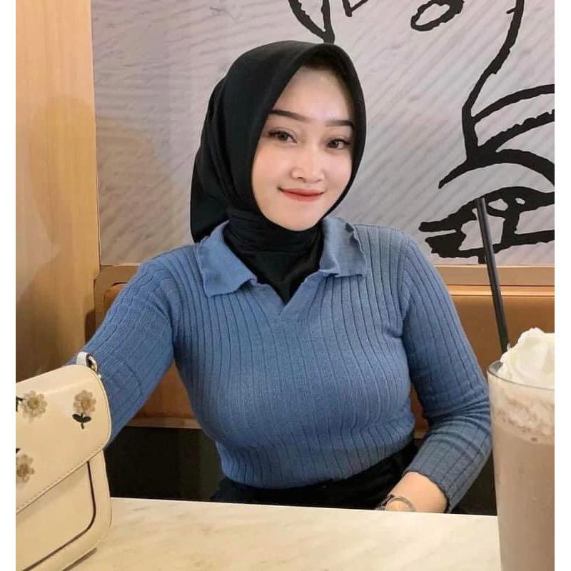 ALENA LONG SLEEVE POLO ATASAN WANITA/Atasan Rajut