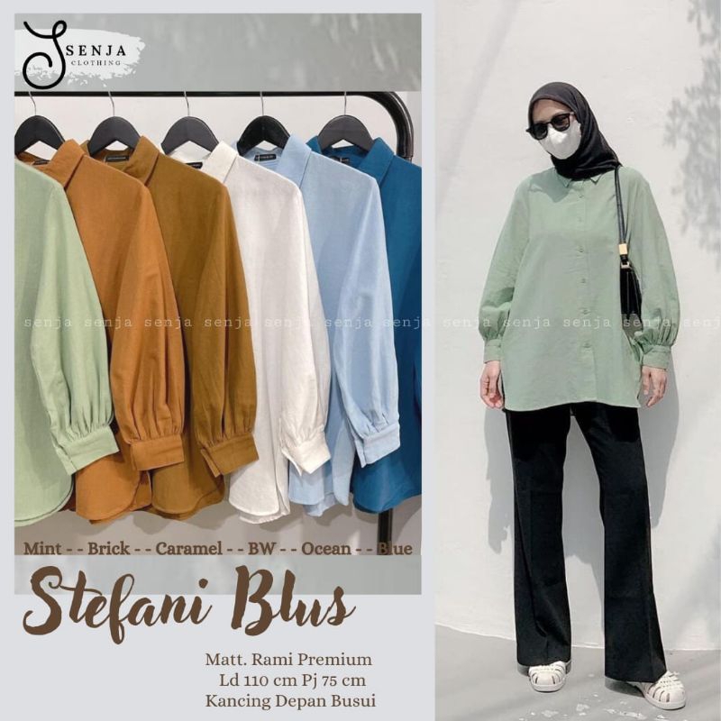 Stefani Blus Senja Atasan Blouse Wanita Polos Linen Rami Ld 110 [ READY COD ]
