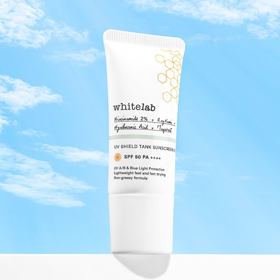 Sunscreen Whitelab UV Shield Tank Gel SPF 50++ PA++++ - Sunblock Pelindung Sinar Matahari UV A UV B Blue Light Dengan Niacinamide - Suncreen Whitelab Sunscren Suncren tabir Surya Sunblok Wajah Sun creen Sun blok Sunscree Suncree