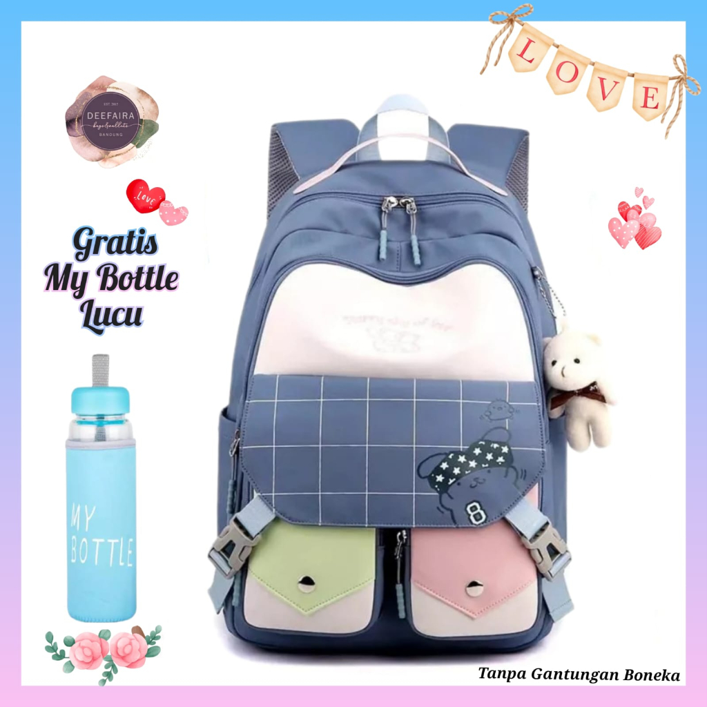 Tas Ransel Sekolah Anak Sd Smp Sma Model Beruang Cool Q1S Gratis Botol Minum Lucu