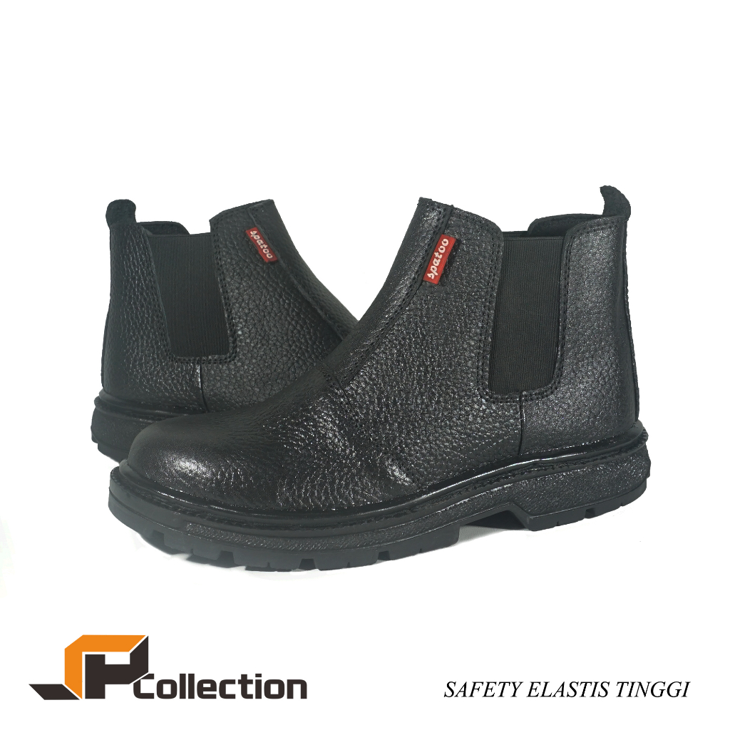 Sepatu Safety Pria Model Boots Elastis Bahan Kulit Asli Kulit Jeruk Original Ada Besi di Ujung Sepatu nya Sepatu Safety Elastis Tinggi Spatoo