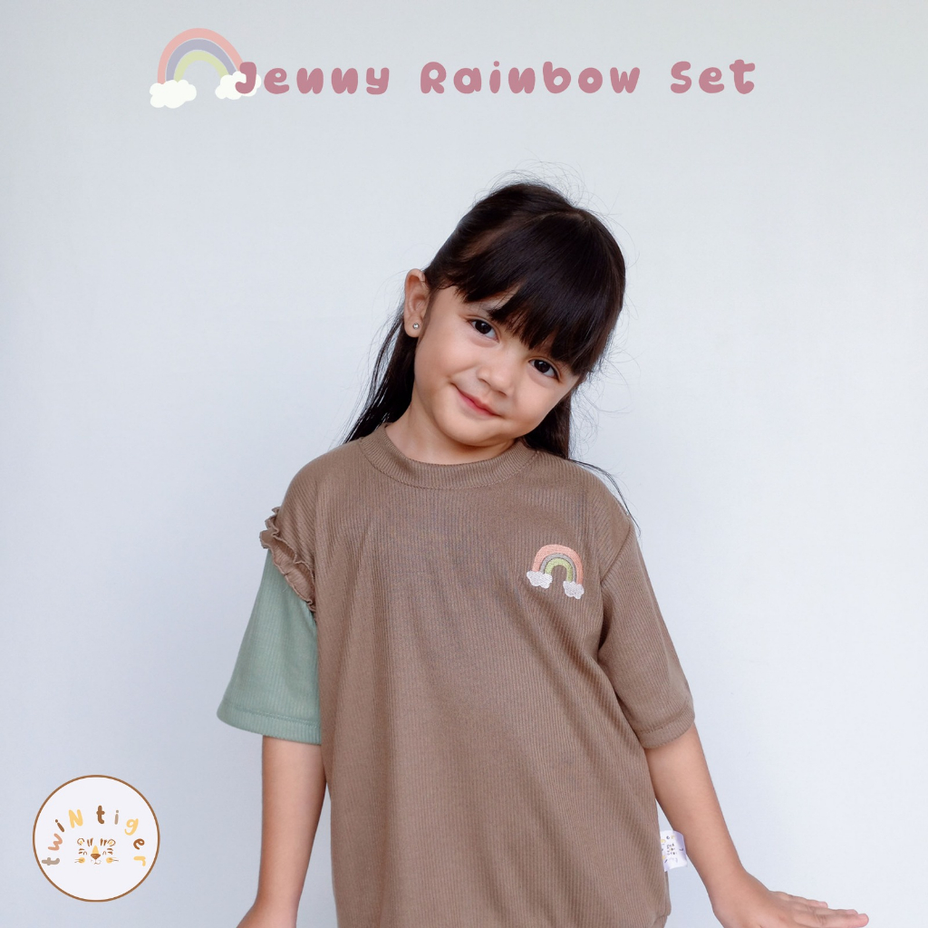 Twin Tiger Jenny Rainbow Set 1-6 Tahun Setelan Ruffle Pendek Panjang Tricolor Anak Perempuan CBKS