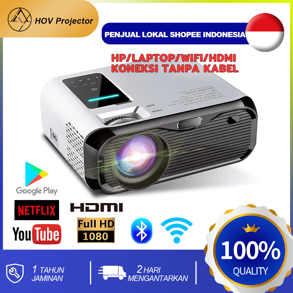 【Penjual Lokal】1080P Proyektor infocus WiFi Android  Layar cermin proyektor Film Layar Lebar 7500Lum