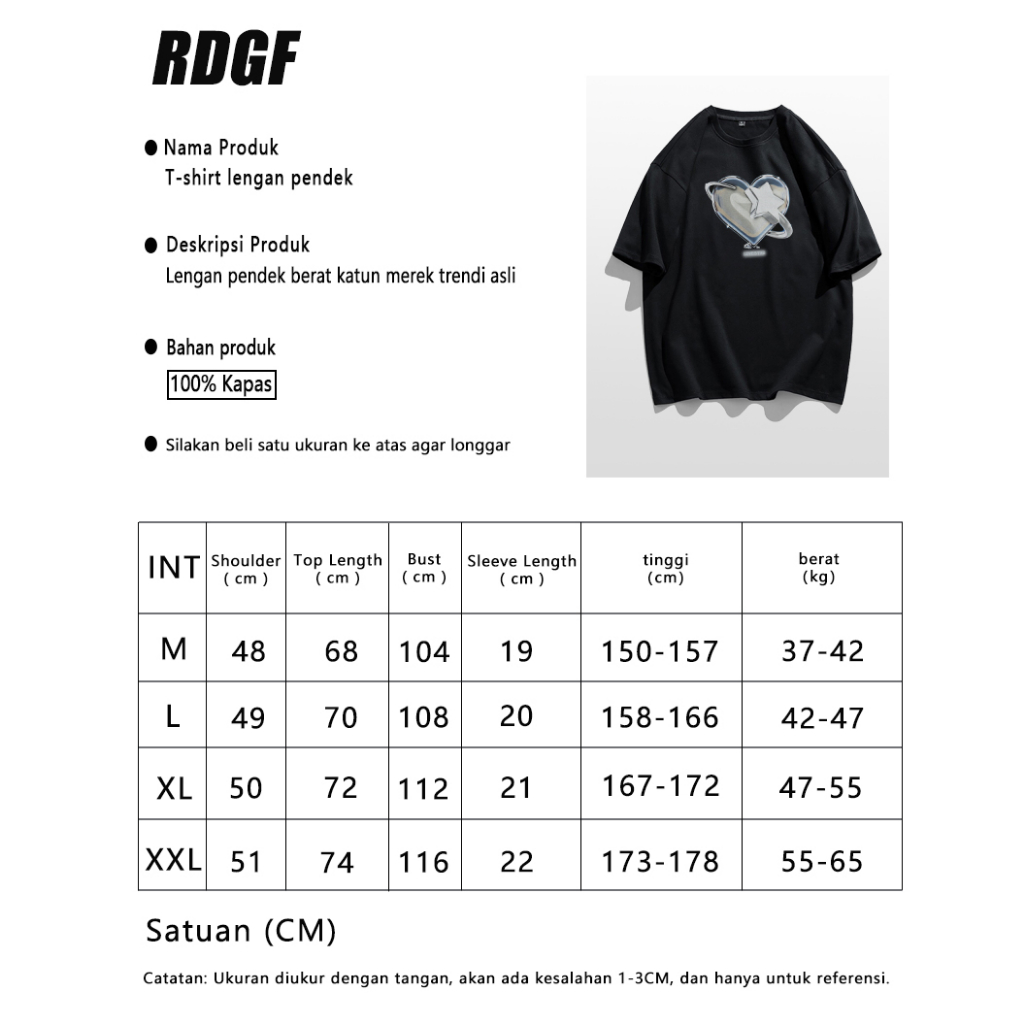 RDGF Kaos pria fashion jalanan Amerika T-shirt dalam bentuk hati Kaos fashion untuk anak muda/A0407