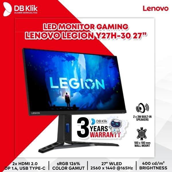 Led Monitor Gaming Lenovo Legion Y27h-30 27&quot; 165Hz Qhd Hdmi Dp- Y27 30