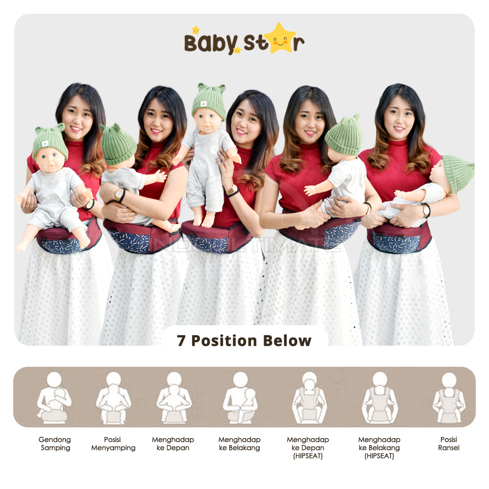 BABY STAR Gendongan Depan Bayi 7in1 Dengan Topi GBS-100 Hipseat Baby Carrier 7 Posisi Model Terbaru Gendongan Bayi Samping Multifungsi Instan Gendongan Anti Pegal