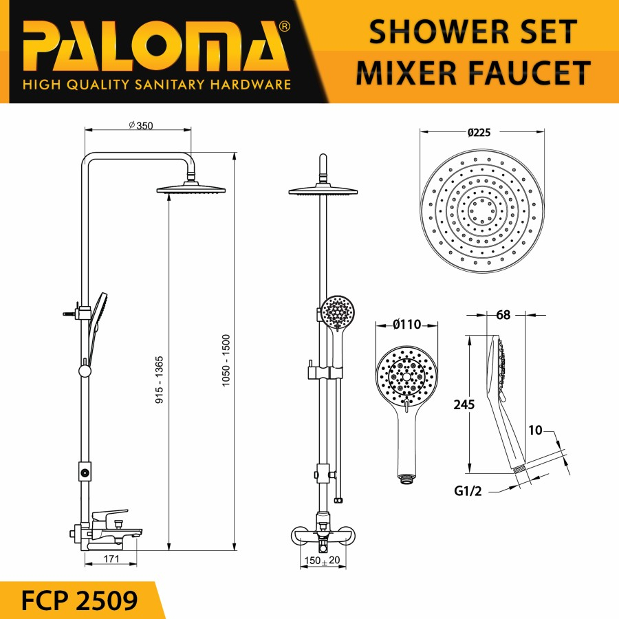 Shower Tiang Set PALOMA FCP 2509 Calumn Keran Kran Panas Dingin Mandi