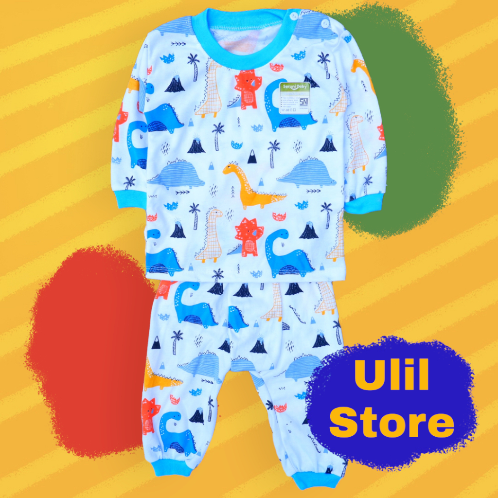 SET SETELAN BAJU BAYI SNI CELANA PANJANG PAMPERS 3-18 BULAN SERUNI BABY DINO