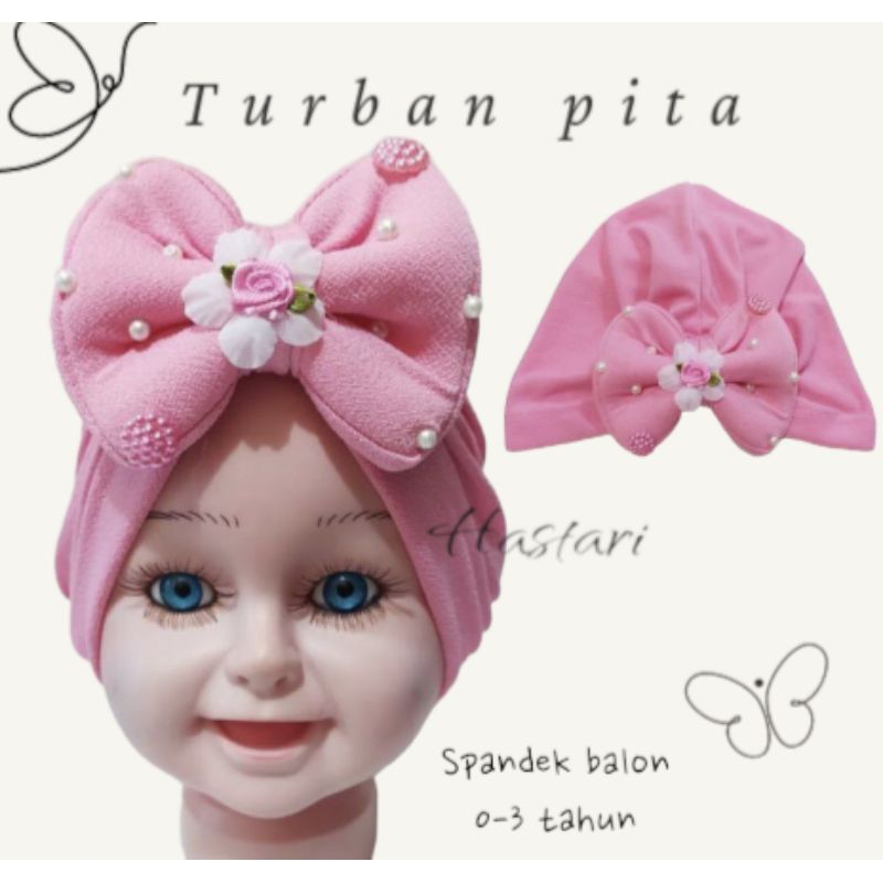 turban bayi / turban anak denisa pita bunga mutiara usia 0-3 tahun packing plastik perpcs