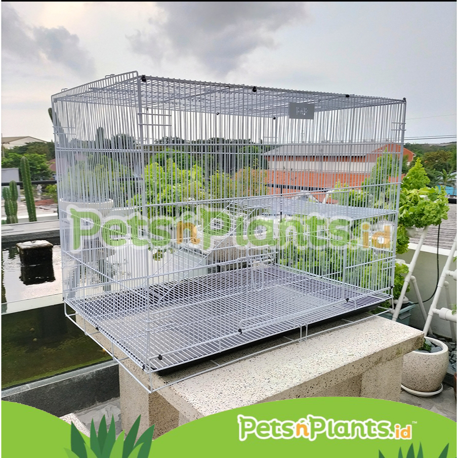 PnP 90x60x65 cm Kandang Besi Lipat Tingkat Hewan Burung Kelinci Anjing Kucing Sugar Glider