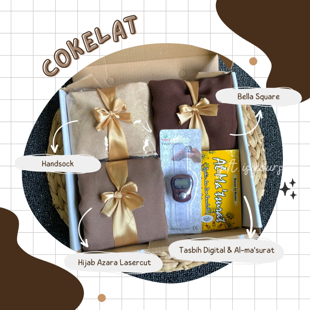 Hampers/ Gift Box/ Parcel/ Paket Hadiah Hijab, Handsock, Tasbih untuk Ulang Tahun, Wedding, Hari Guru, Hari Ibu, Engagement, Graduation, Perpisahan Guru, Perpisahan Teman Pondok, Teman, Sahabat, Guru Ready Stock