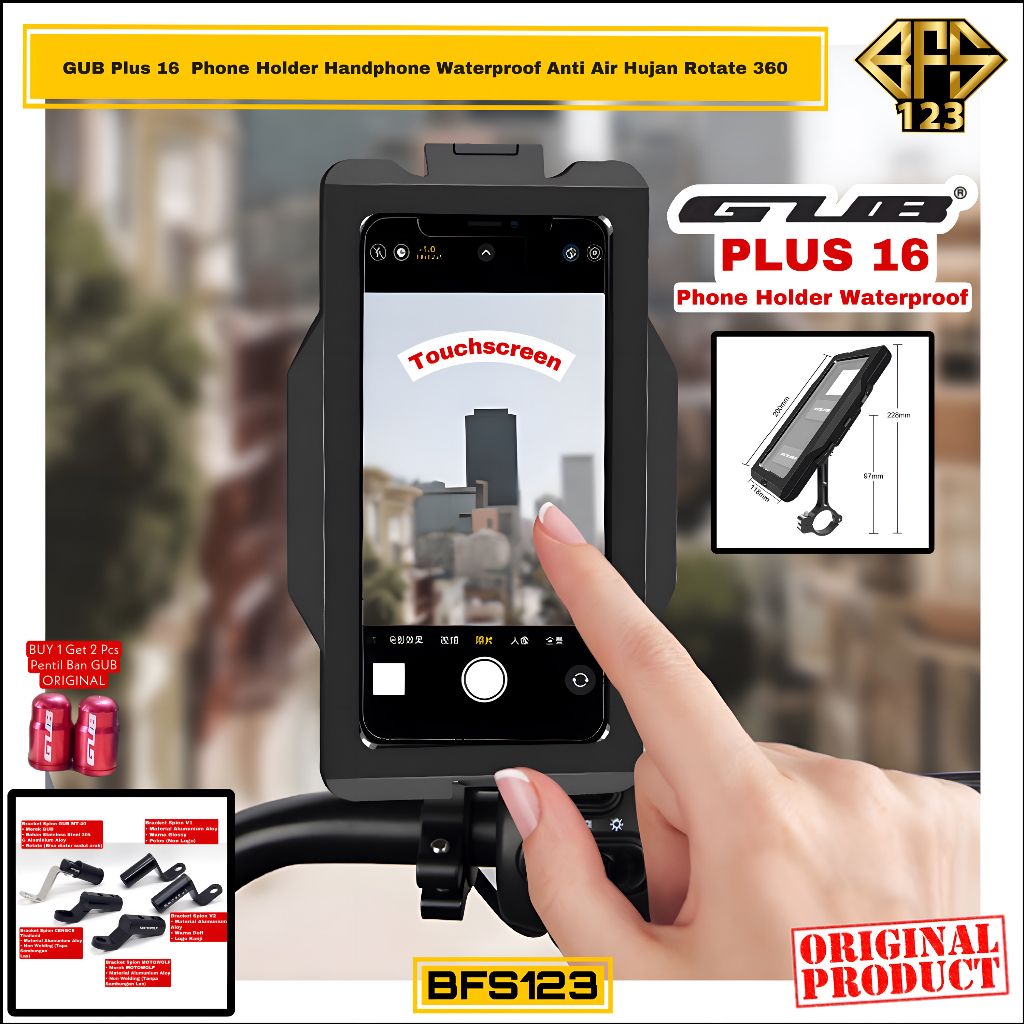 GUB PLUS16  Phone Holder Handphone Waterproof Anti Air Hujan Rotate 360