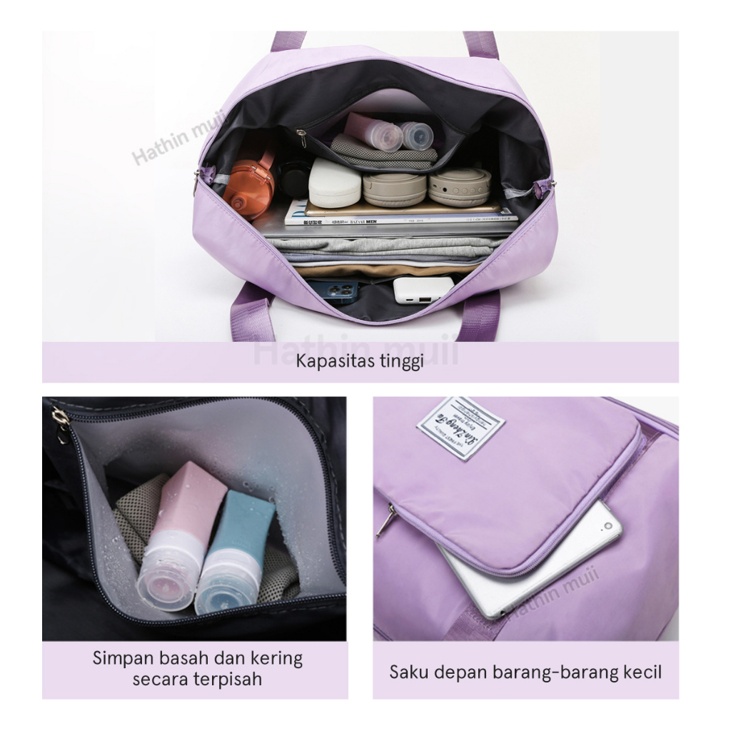 Hathin muii Tas Travel Bag Model LIPAT Tas Travel Portable Gym Bag Tas Fitness Waterproof Tas Jinjing Tas Olahraga - YH214