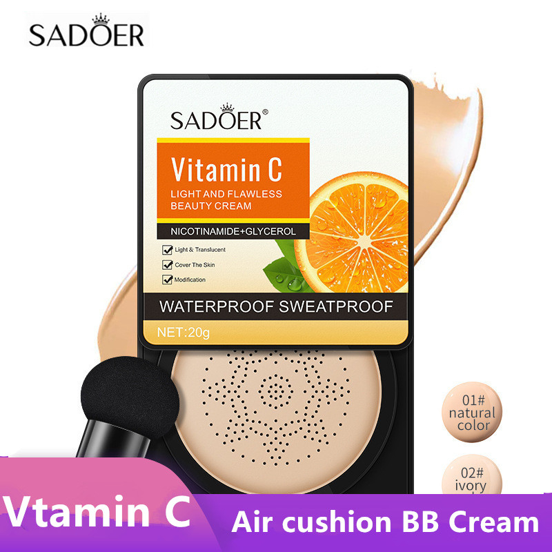SADOER Vitamin C  Air Cushion BB Cream With Sponge Matte Natural Finish Waterproof Oil Control Foundation