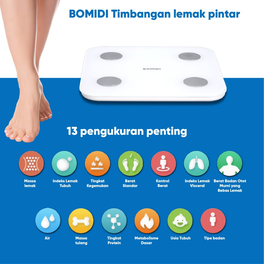 BOMIDI S1 Body Fat Weight Scale Timbangan Berat Badan Smart Digital Display With Apps Pengukur Berat Badan Dewasa Anak Anak