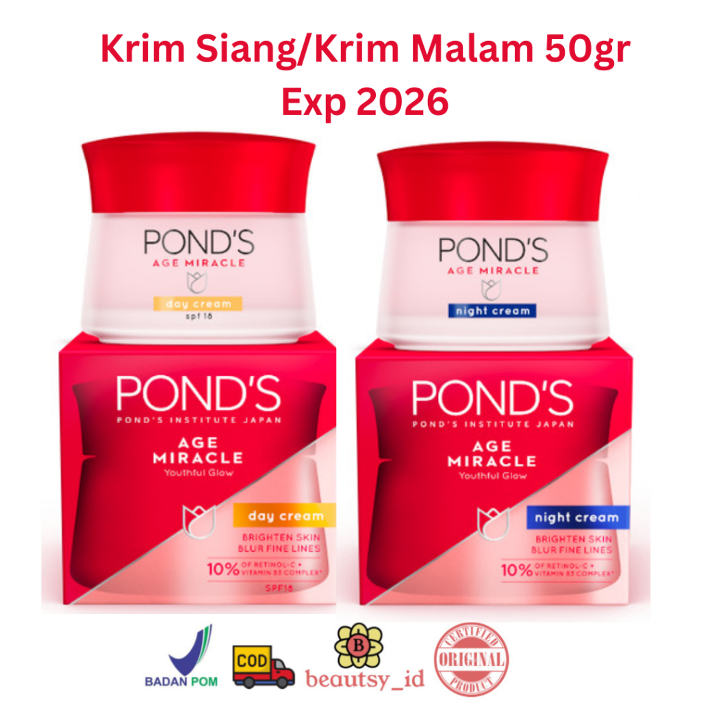 Ponds Age Miracle Day Night Cream SPF 18 50 g  - Krim Siang Malam  - Pelembab Moisturizer Pond's Original COD