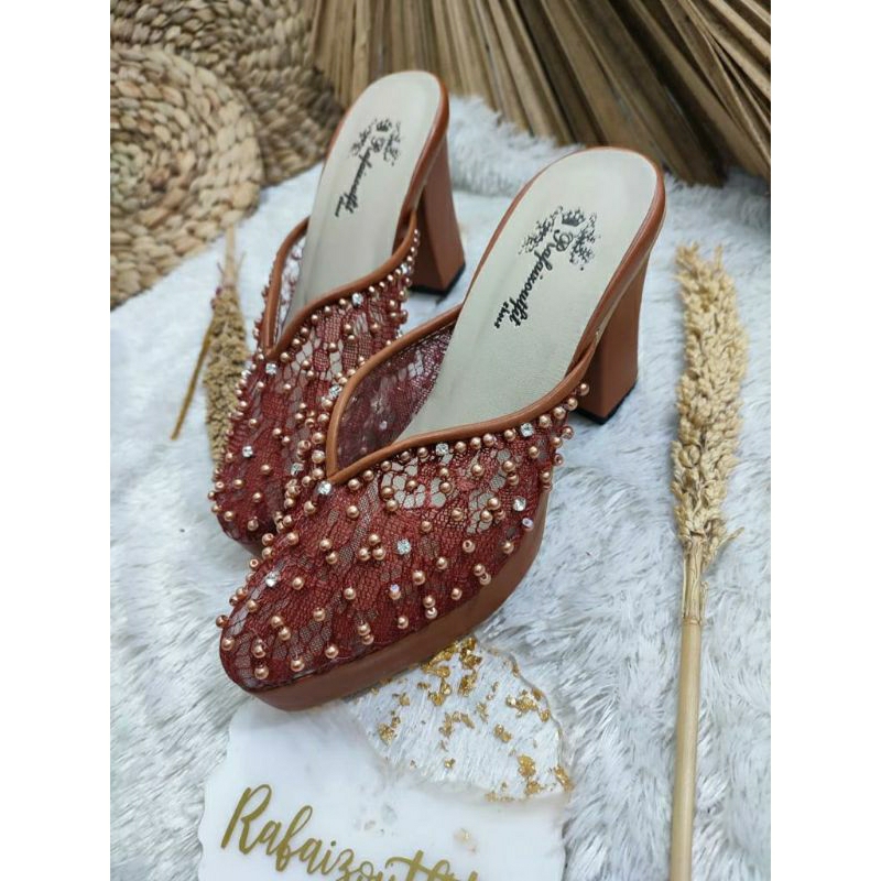 Sepatu wedding pesta Cantik Yasmika Teracota 9cm tahu