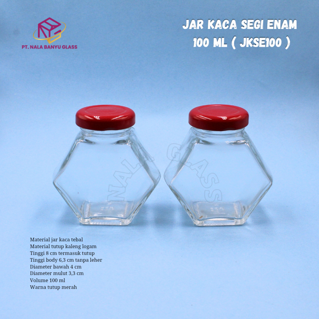 JKSE100 kemasan botol madu 100ml / jar kaca hexagonal 100ml / jar selai