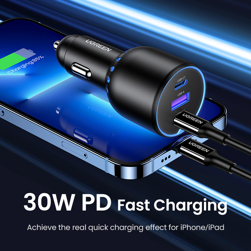 Ugreen Car Charger 130W 3 Port Output 2 USB 1 USB A Fast Charging QC 3.0 90413