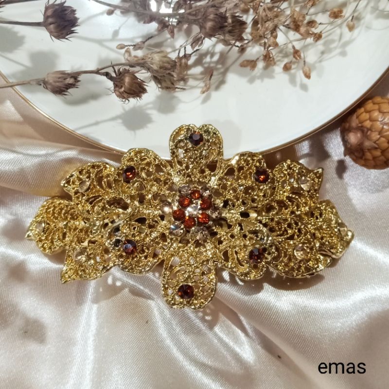 chandrasurya Jepit Belakang Otomatis JT167 Jilbab Hijab Motif BUNGA RANGKA BESAR Cantik Aksesoris Wa