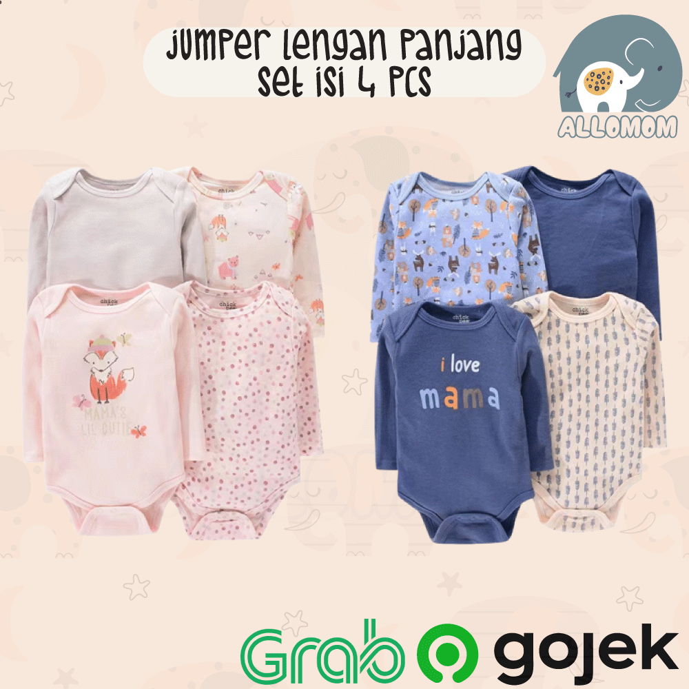 Setelan Isi 4 Piece Baju Bayi Lengan Panjang Baby Clothes Jumper Newborn Lucu Halus