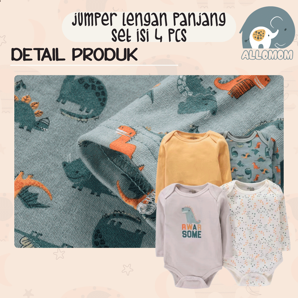 Setelan Isi 4 Piece Baju Bayi Lengan Panjang Baby Clothes Jumper Newborn Lucu Halus