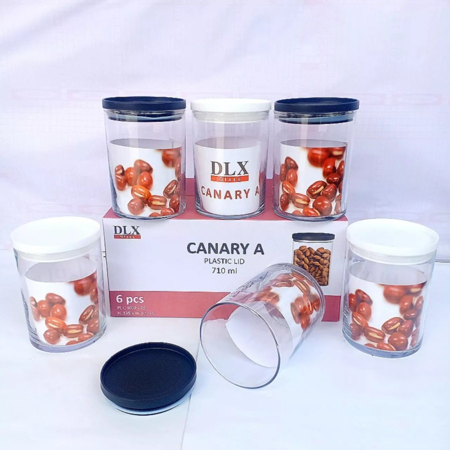 Toples Kaca Canary A Tutup Plastik 710 ml Set 6 Pcs Glass Jar