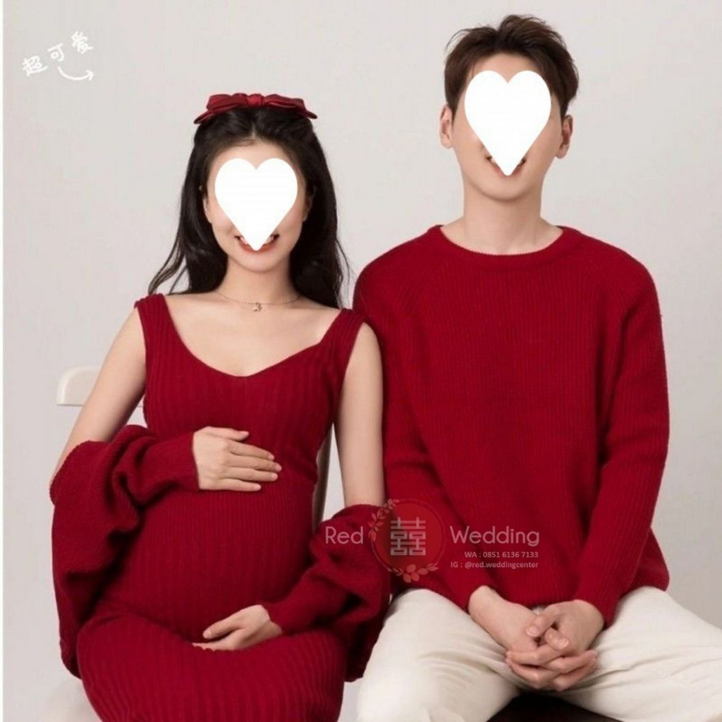 Gaun Maternity Dress Gown Merah Maroon Knit Photoshoot Baju Hamil Stretch Perfect Fit Outer Backless design