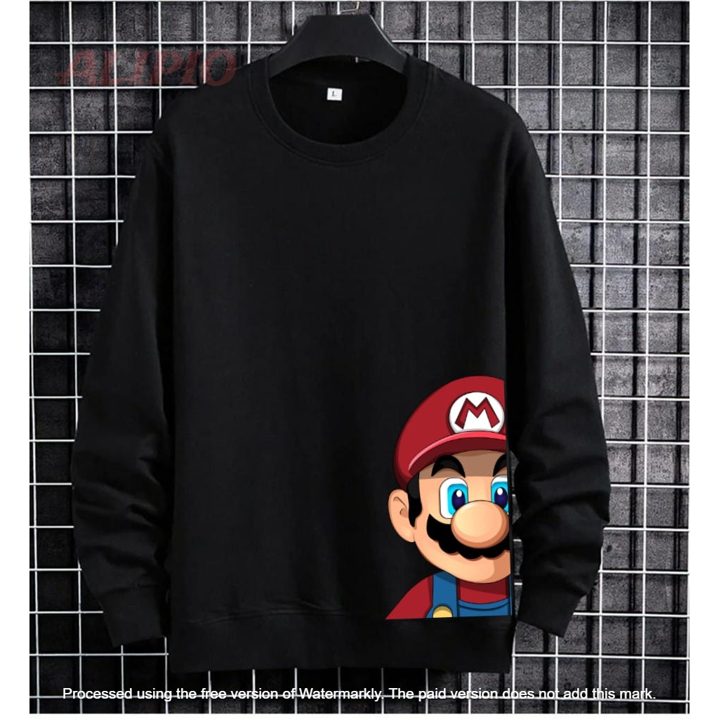 Sweater Crewneck Pria/Wanita Super Mario Alipio Bahan Fleece Tebal