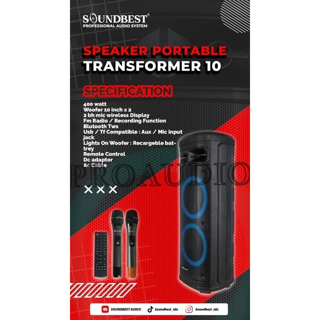 Speaker Portable Wireless Soundbest Transformer 10 Original 10 inch