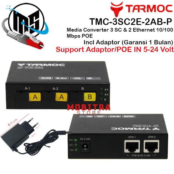 Tarmoc TMC-3SC2E-2AB-P|Media Converter 3FO 2LAN / 3 FO 2 LAN 10/100 POE IN(5-24V)