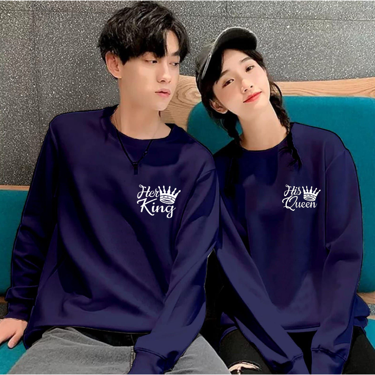 BISA COD / BAJU LENGAN PANJANG COUPLE HE KING HE QUEEN / KAOS PASANGAN HARGA SATUAN / BAJU COUPLE PRIA WANITA