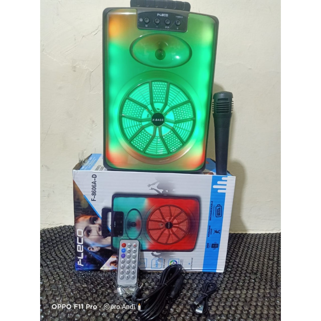 Speaker bluetooth karaoke FLECO F-8606A-D LED 8.5 inch/speaker full bass free mic+remote