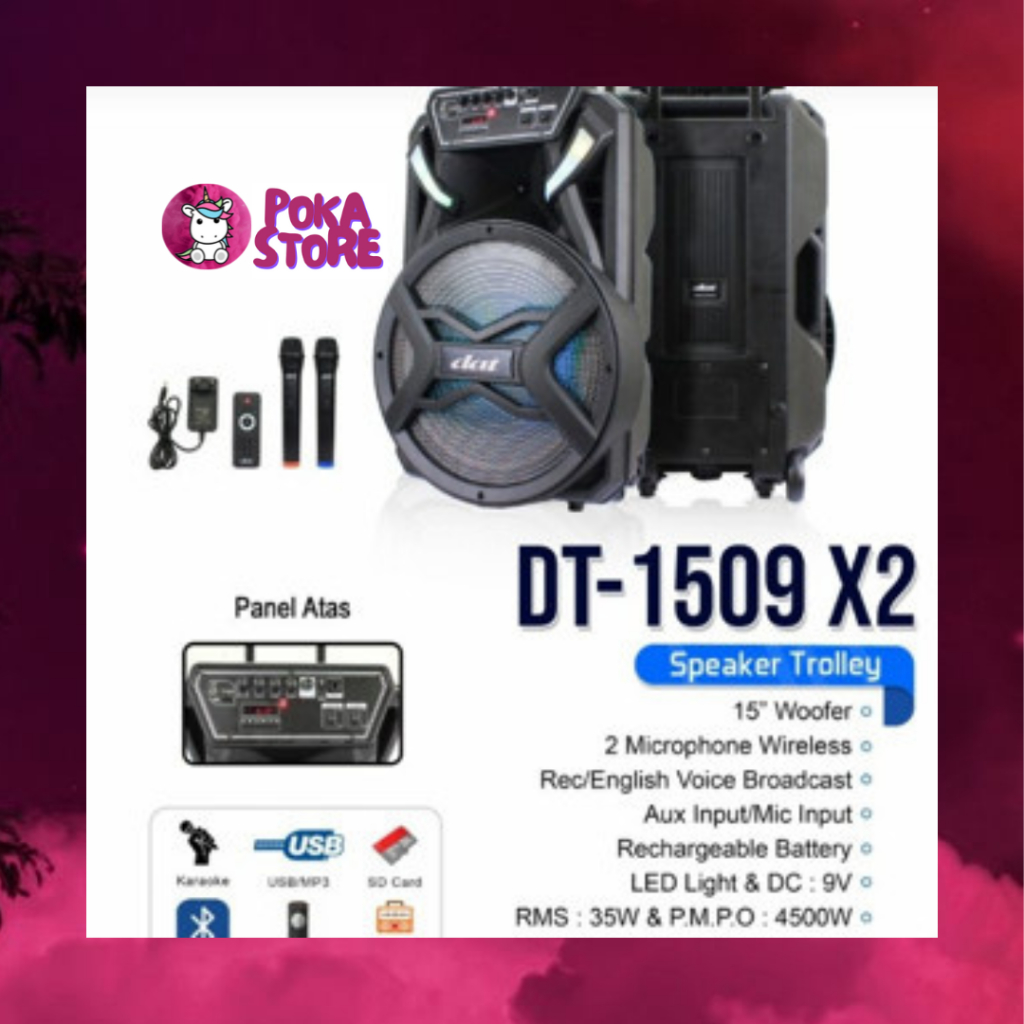 SPEAKER WIRELESS TROLLEY DAT 15 INCH 35 WATT - DT 1509 X2