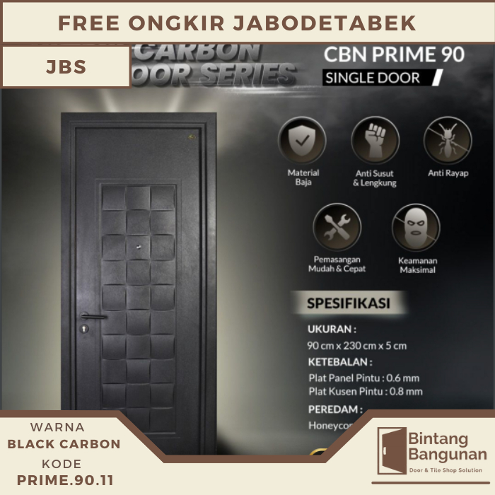 Pintu Rumah Baja Fortress PRIME 90.11 Black Carbon - 90x230
