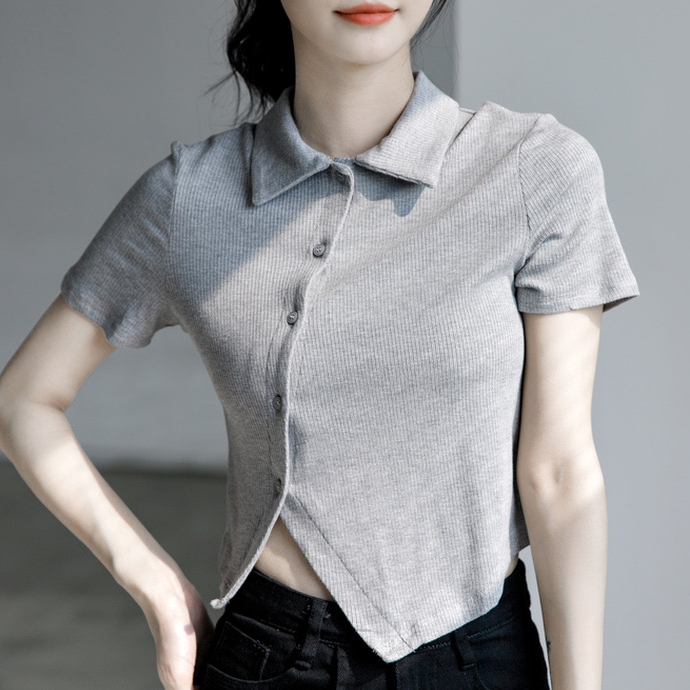 【Premium】Crop T-Shirt Polo Atasan Wanita 7151 (S/M/L)