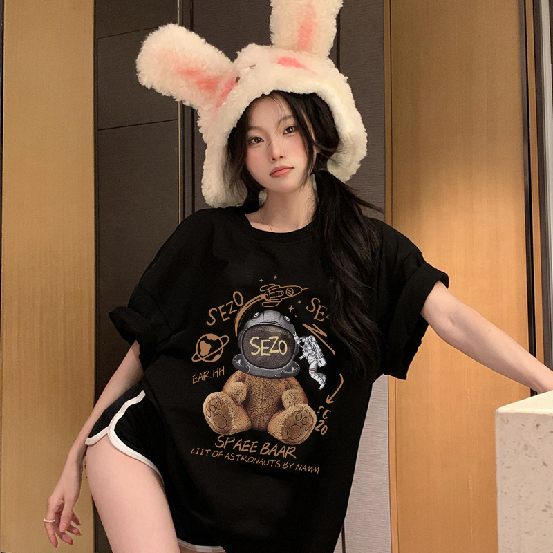 EUNII T-shirt Lengan Pendek Cartoon Sezo Plush Bear Korean Style/Kaos Atasan Wanita/Baju Kaus Oversize Wanita/Kaos Wanita