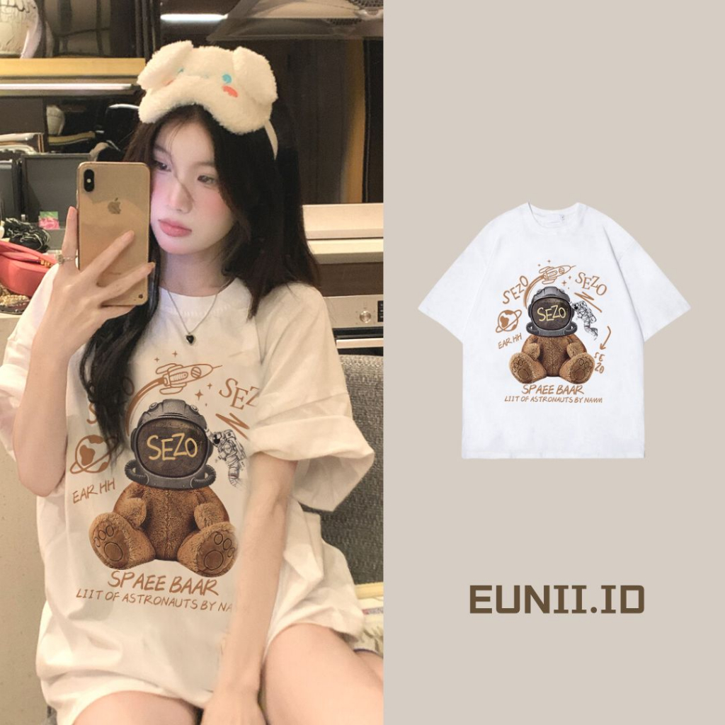 EUNII T-shirt Lengan Pendek Cartoon Sezo Plush Bear Korean Style/Kaos Atasan Wanita/Baju Kaus Oversize Wanita/Kaos Wanita