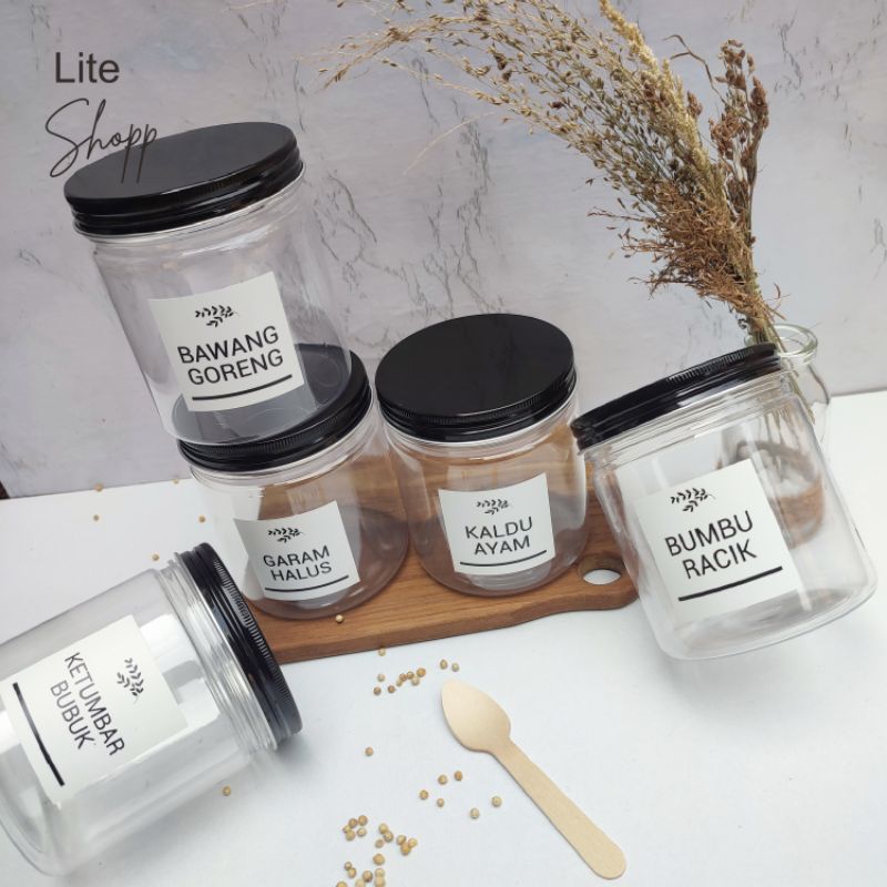 Toples Bumbu Dapur Aesthetic 500ml TUTUP HITAM