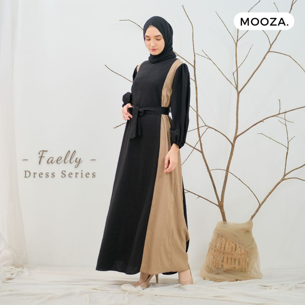 Faelly Dress Series - Dress Korean Style - Dress Kondangan - Dress Wanita - Gamis Polo Linen Muslim Busui Friendly Kombinasi Warna