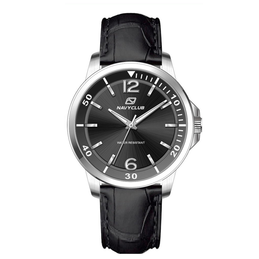 Navy Club Jam Tangan Pria Coast - Leather Strap Black