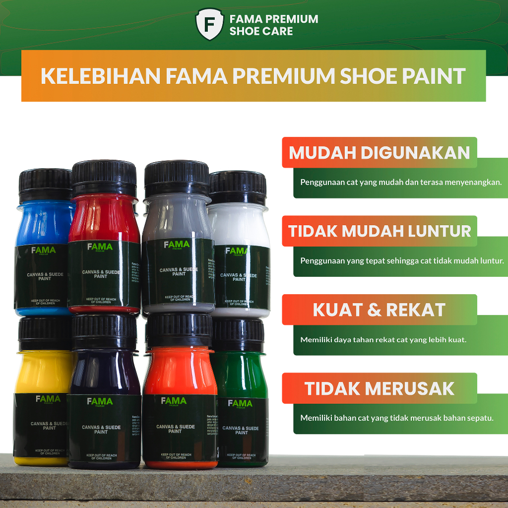 Fama Shoe Care - Cat acrylic 30ml Anti Luntur - Bonus Kuas - Cat sepatu - Fama Shoes Cleaner - Shoe Cleaner