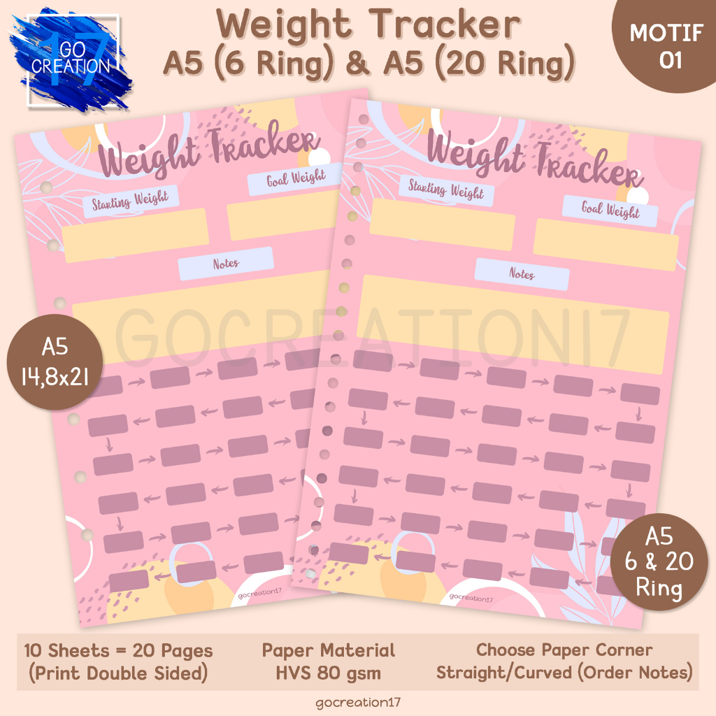 

Kertas Planner Isi Binder Weight Loss Tracker Motif Premium A5 ring 20 dan A5 ring 6