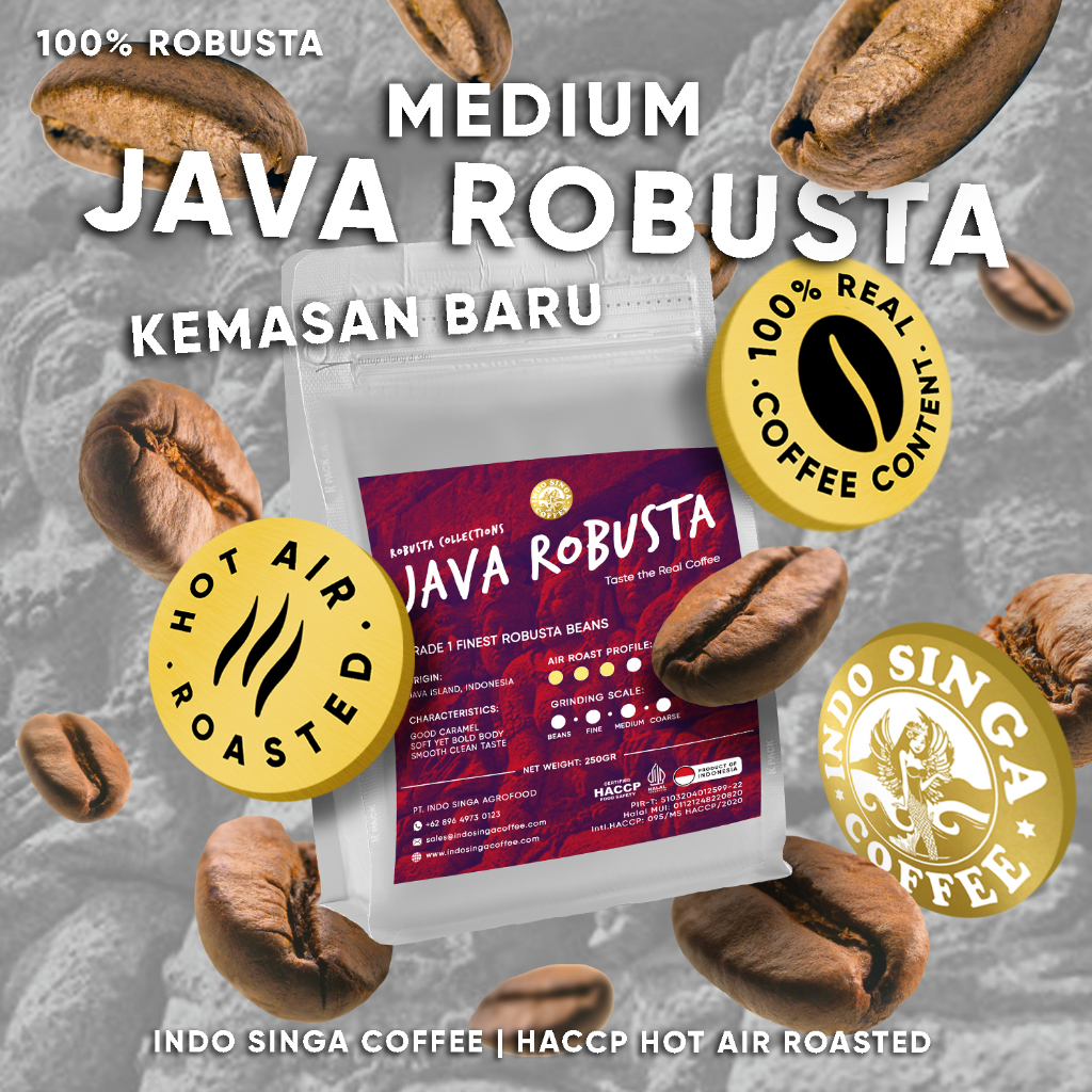 

Kopi Indo Singa Medium Roast Java Robusta Coffee | Hot Air Roasted Kopi Sangrai Jawa Biji Bubuk | Cafe Latte Espresso Manual Brew Grade 1 G1