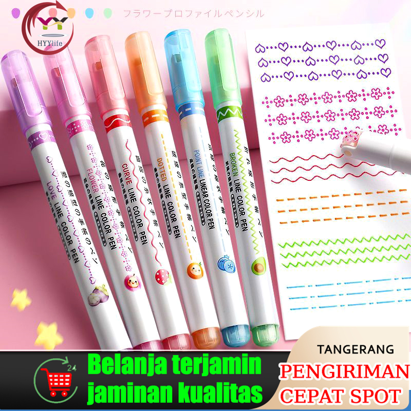 

6PCS/SET FLOWER SHAPED OUTLINE PEN CURVE PEN MARKER PEN CEPAT KERING STABILO COLOR PEN