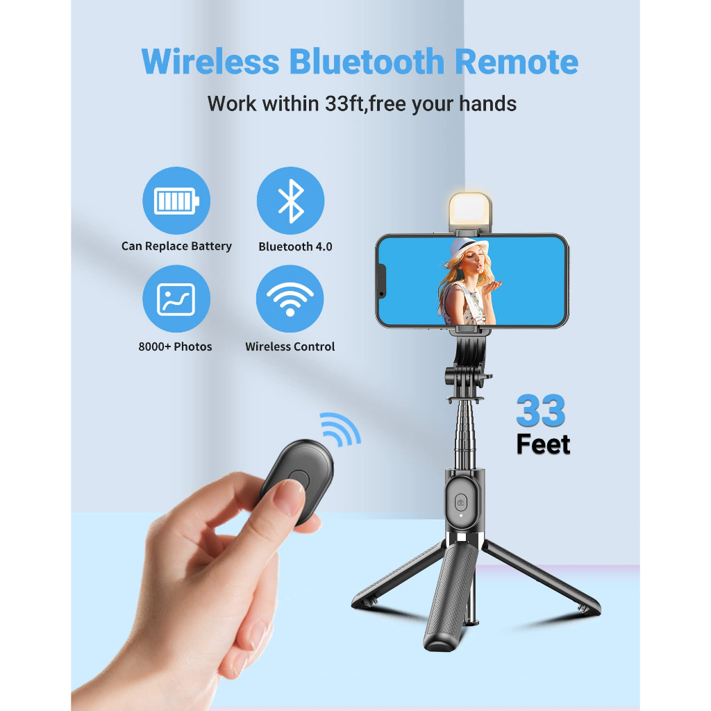 1M Tongsis Tripod Selfie Stick Bluetooth with Fill Light 360° Rotasi Gimbal HP Aluminum Alloy Tripod Detachable Handphone Clip With Remote Control-3
