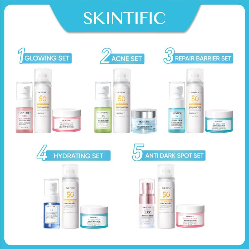 【3PCS Paket】SKINTIFIC Paket 3pcs set Paket Skincare Sunscreen Mist + Moisturizer + Serum Bundle glowing set / acne set /improve barrier set / anti dark spot set / hydrating set SKINTIFIC OUTLETS OFFICIAL