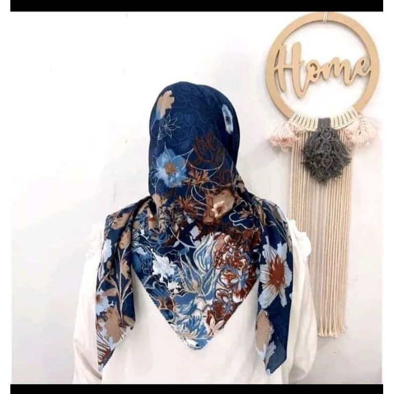 Hijab Voal Motif Premium Jilbab Segi Empat Motif ABUNAWIS BIRU