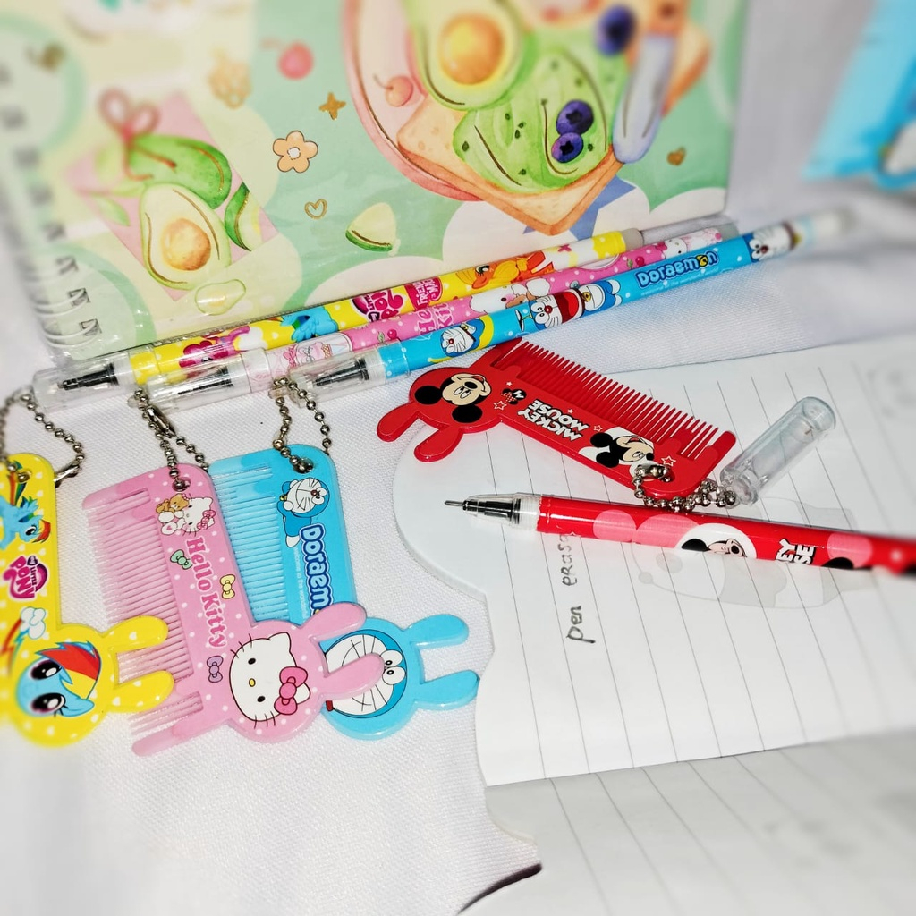 PULPEN GANTUNGAN SISIR KARTUN TINTA HITAM BISA DIHAPUS