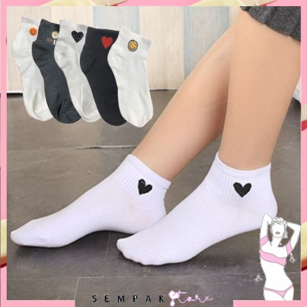 SS Kaos Kaki Wanita Pendek Semata Kaki 6779 Kaus Kaki Pendek Motif Love Smile Lucu Sarung Kaki Wanita Ankle Socks Fashion Korea Women Sock Import Murah